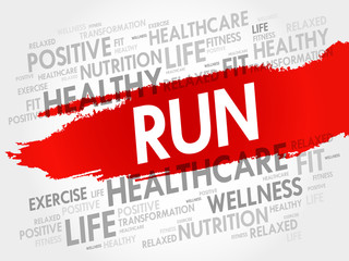 RUN word cloud, fitness, sport, health concept