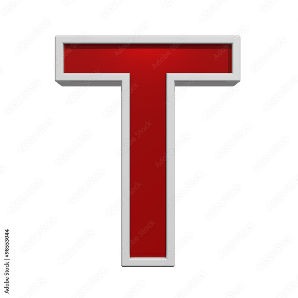 Fototapete One letter from red glass with white frame alphabet set, isolated on white. Computer generated 3D photo rendering.