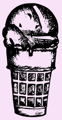 ice cream in a waffle, doodle style, hand drawn