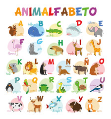 Obraz na płótnie Canvas Ilustración de vector Alfabeto ilustrado con animales para niños. Abecedario español. Aprender a leer.