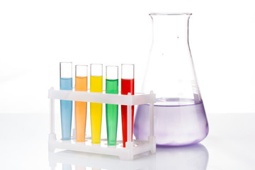Multicolored liquid chemical tubes. 