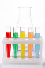Multicolored liquid chemical tubes. 