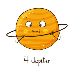 Cute cartoon Jupiter isolated on white