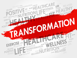 TRANSFORMATION word cloud, fitness, sport, health concept