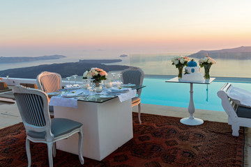 Beautiful table and sea sunset