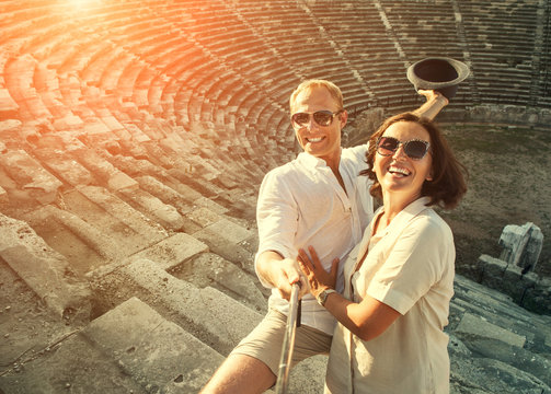 Happy Young Couple Take Self Photo In Their Vacation