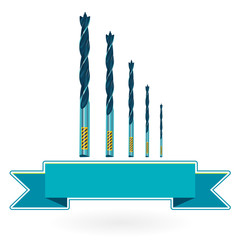 Blue nice classical metal drills on white - Construction Tools – flatten illustration master vector icon