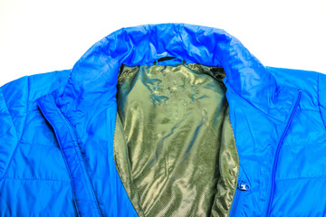 blue warm insulated texture of jacket,warm light weight insulation.