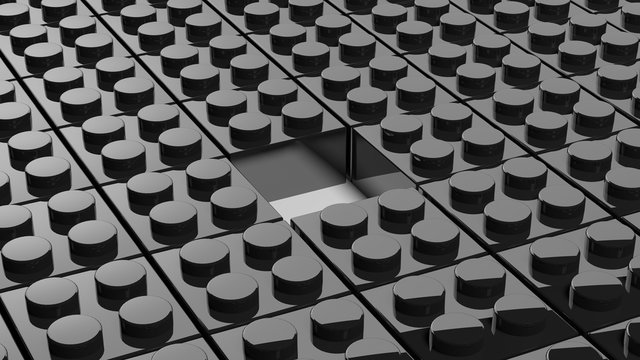 Connected black lego blocks with one missing abstract background.