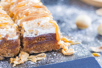 Apple Cake with Hazelnuts Caramel Topping, Cinnamon and Sugar Po
