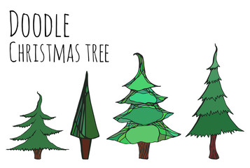 Set of hand-drawn doodle Christmas trees for your design