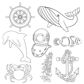 Set of illustrations for children coloring pages. 