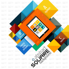 Geometric square shapes and infographic option elements with tablet