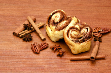 Baked buns with pecan on the table