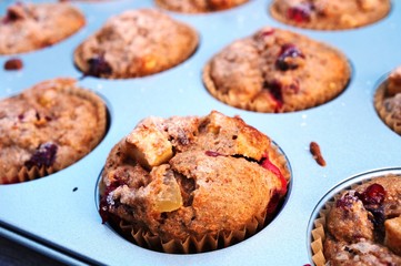 Homemade fresh apple and cranberry vegan muffins