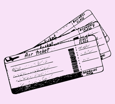 Air Ticket, Doodle Style, Sketch Illustration