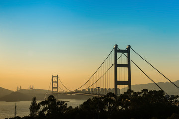 Fototapeta na wymiar Hong Kong Bridge,It is beautiful Tsing Ma Bridge in Hong Kong