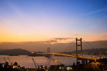 Fototapeta premium Hong Kong Bridge,It is beautiful Tsing Ma Bridge in Hong Kong