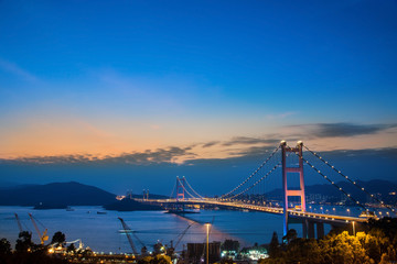Fototapeta na wymiar Hong Kong Bridge,It is beautiful Tsing Ma Bridge in Hong Kong