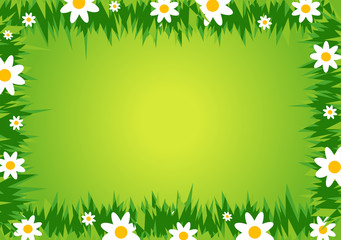 Spring flower frame.
Spring abstract floral background frame with grass and flower chamomile. Vector available.
