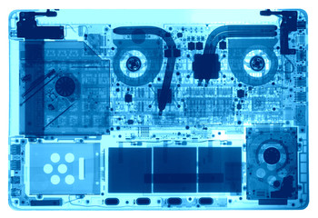 Notebook under the X-rays in blue tones