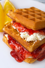 waffles with strawberry jam