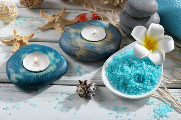 Decorated spa set on wooden background