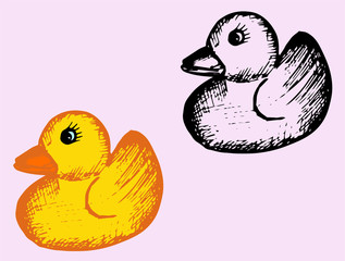 bath rubber duck, doodle style, sketch illustration