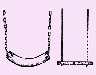 garden swing hanging, doodle style, sketch illustration