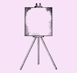 easel with blank canvas, doodle style, sketch illustration