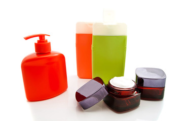 bottles with cream and gel