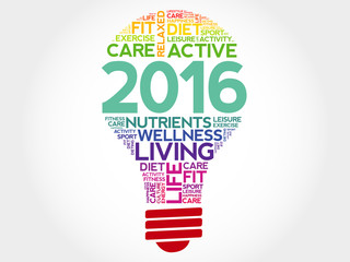 2016 bulb word cloud, health concept background