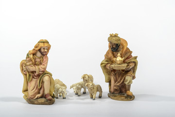 Elements Nativity The two wise men / Elements of the Catholic Christian crib on the white...