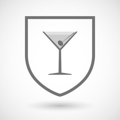 Line art shield icon with a cocktail glass