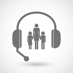 Assistance headset icon with a female single parent family picto