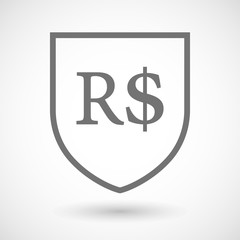 Line art shield icon with a brazillian real currency sign
