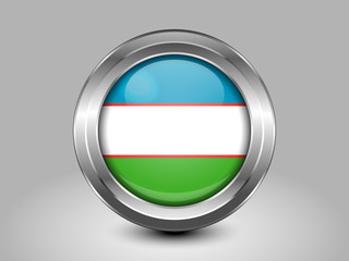 Uzbekistan Variant Flag. Metal Round Icon