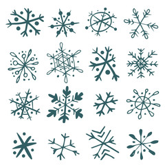Set of hand-drawn snowflakes