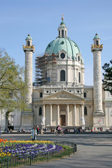 VIENNA, AUSTRIA - APRIL 22, 2010: Saint Charles's Church (Wiener Karlskirche) at Karlsplatz in Vienna, Austria