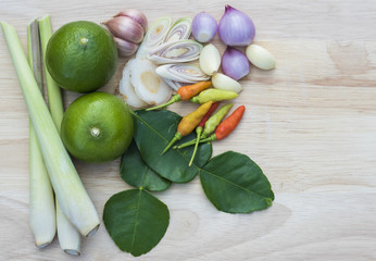 Ingredients set for Thai spicy soup (Tom-yum)