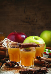 Apple cider with cinnamon and anise, selective focus