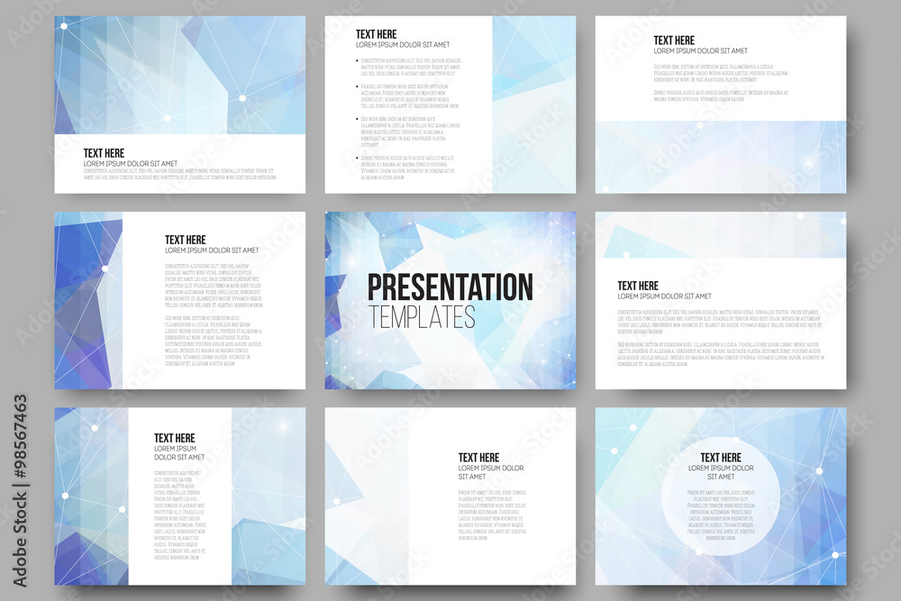 Aufkleber set of 9 vector templates for presentation slides. colorful graphic design, abstract background