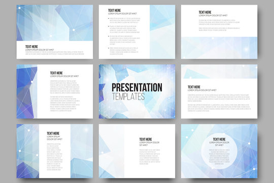 Set of 9 vector templates for presentation slides. Colorful graphic design, abstract background
