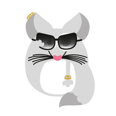 Chinchilla lady with sunglasses. Vector design. 