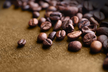 Roasted coffee grains, close-up