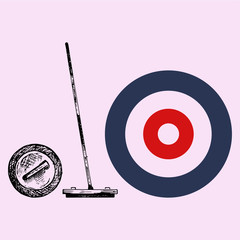 Curling game element set, doodle style, sketch illustration, hand drawn, vector