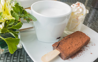 Chocolate bar with dipping milk and cream