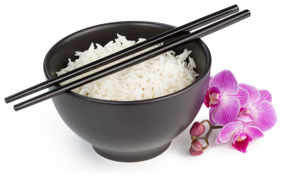 bowl with basmati rice isolated on white