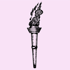 burning torch, doodle style, sketch illustration, hand drawn, vector