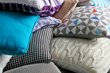 Multicoloured pillows closeup